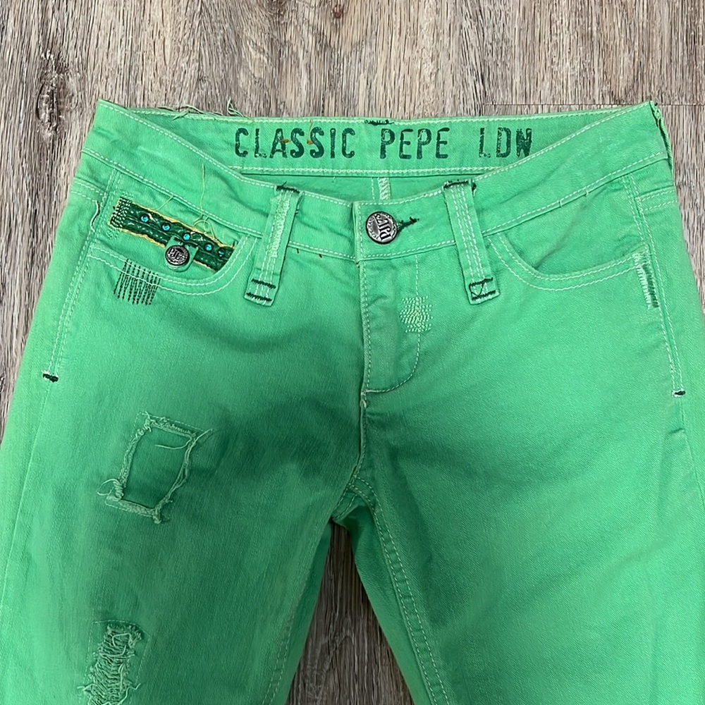 Classic Pepe London Jean Green distressed Studded Jeans - Picture 3 of 16